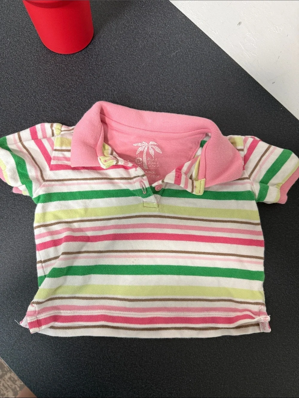 GAP Pink Green White Striped Polo Shirt 2000’s